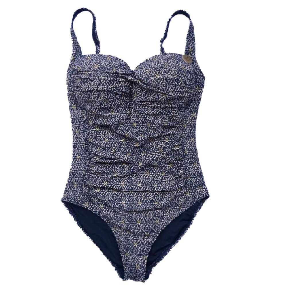 Nip Tuck Swim Size 14 One Piece Bathing Suit Blue and White Flattering